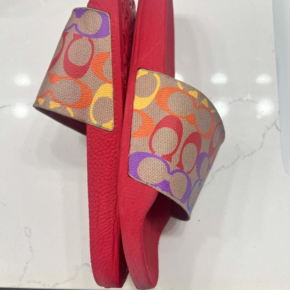 Coach Red/Rainbow Slides Size 9